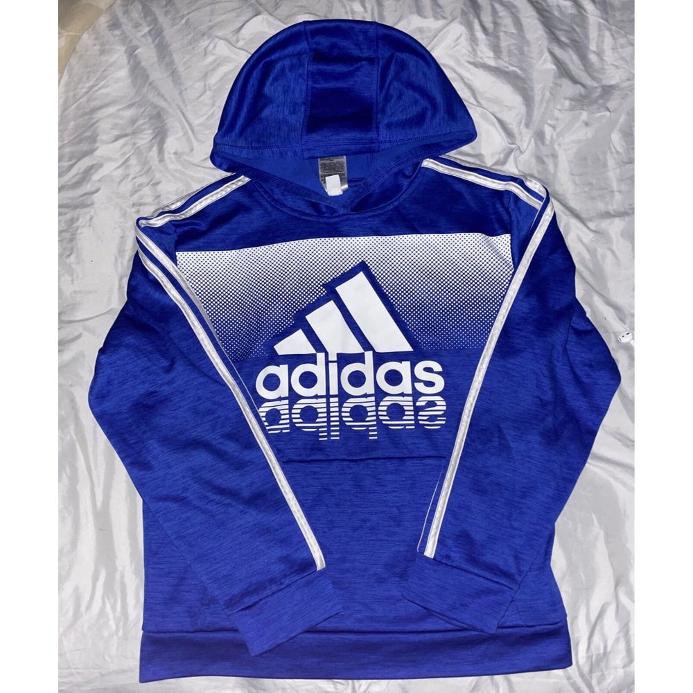 Adidas Sweater Youth Large (14/16) Blue White Hoodie